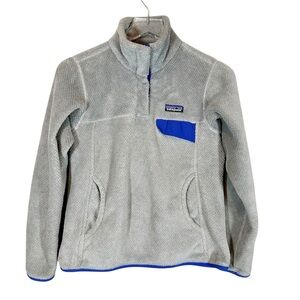 PATAGONIA Women's Small Polartec Synchilla Grey & Blue Pullover Worn Wear